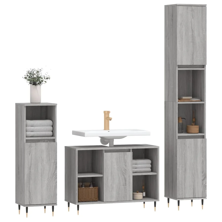 Ensemble de meubles de salle de bain 3 pcs Sonoma gris - 3