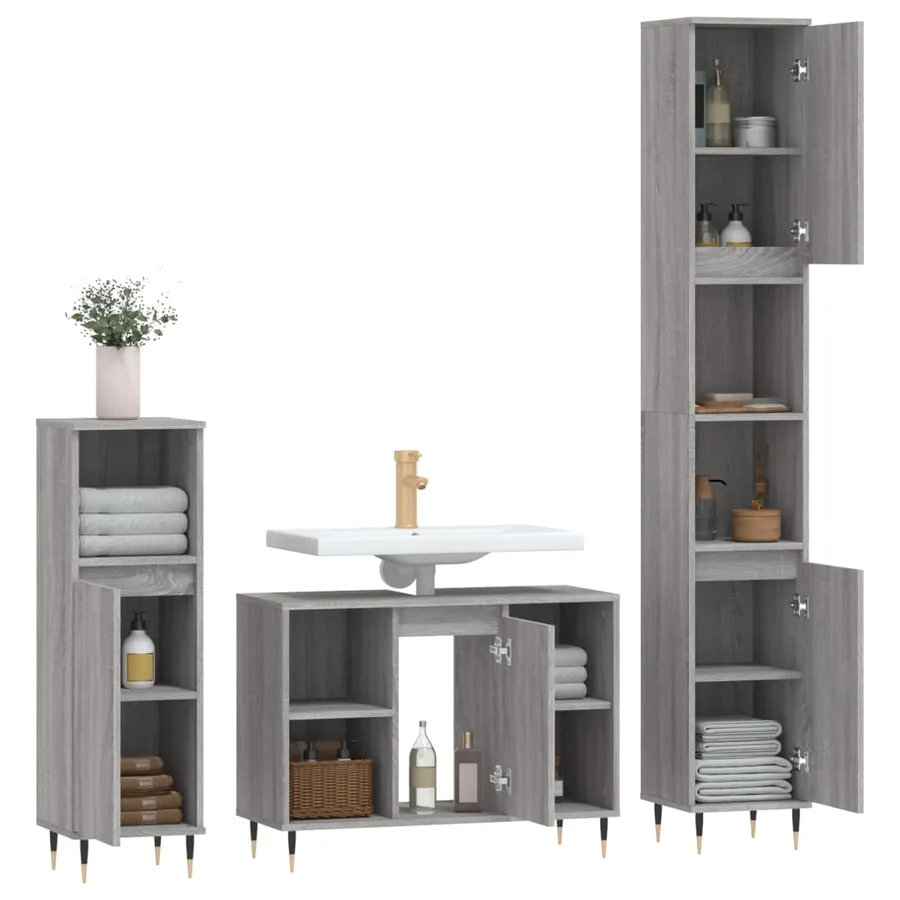 Ensemble de meubles de salle de bain 3 pcs Sonoma gris - 4