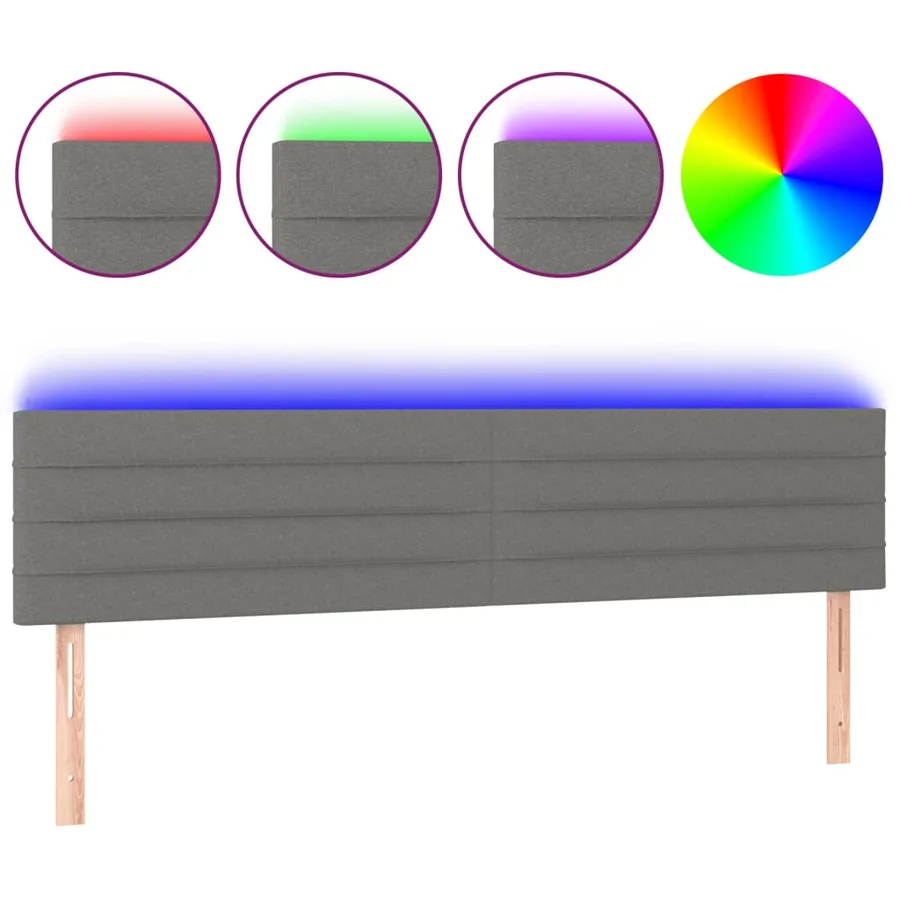Tête de lit à LED Gris foncé 200x5x78/88 cm Tissu - 2