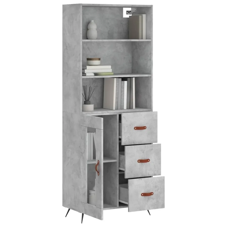 Buffet haut Gris béton 69,5x34x180 cm Bois d'ingénierie - 12