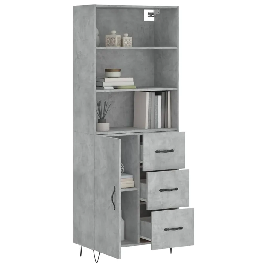 Buffet haut Gris béton 69,5x34x180 cm Bois d'ingénierie - 3