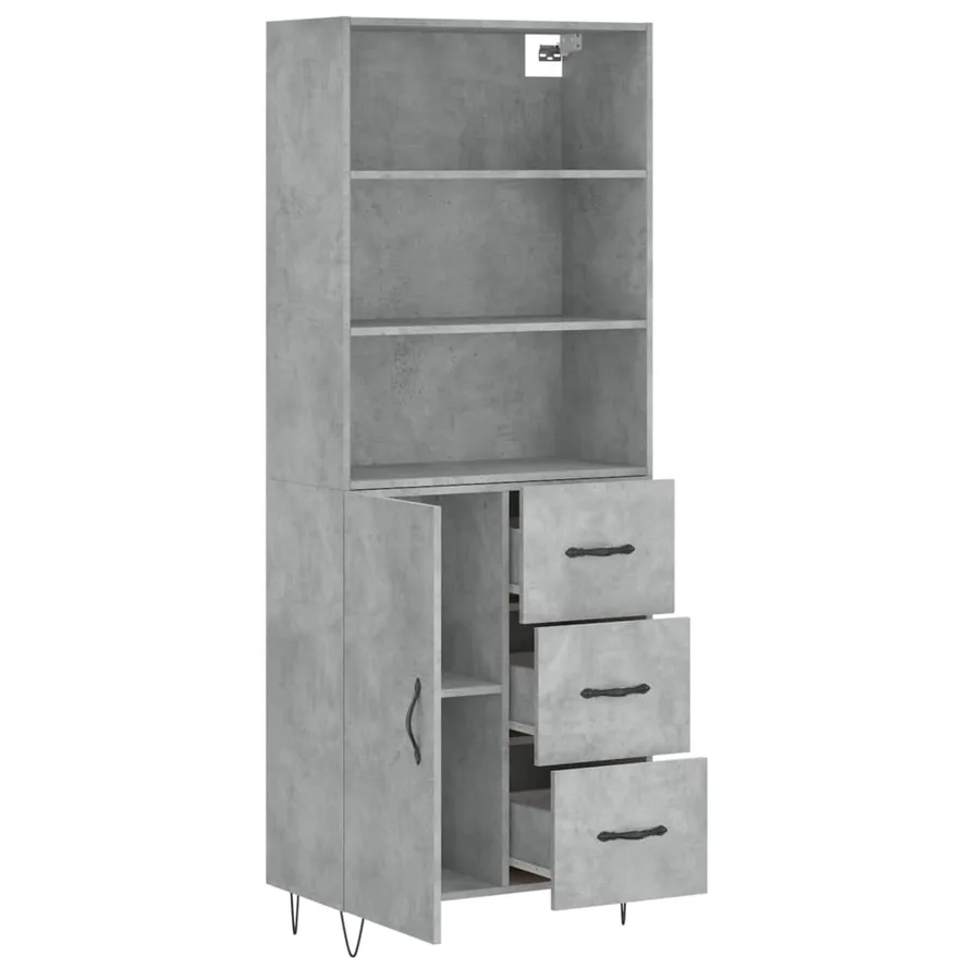 Buffet haut Gris béton 69,5x34x180 cm Bois d'ingénierie - 4