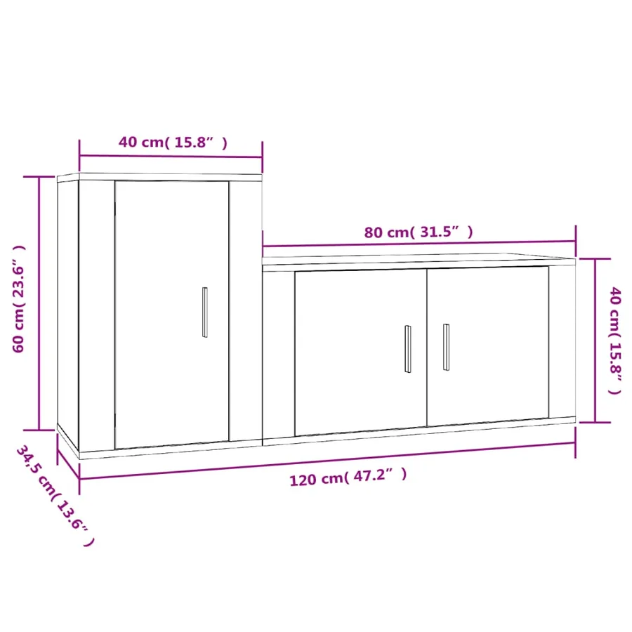 Ensemble de meubles TV 2 pcs gris béton bois d'ingénierie - 8