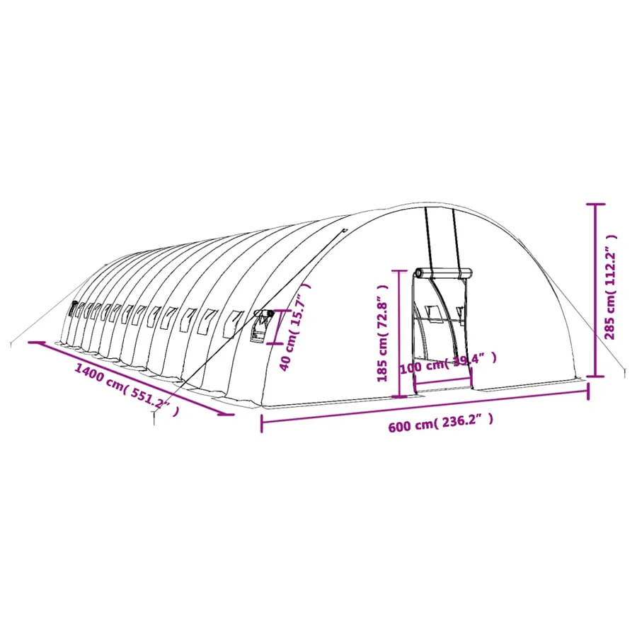Serre avec cadre en acier blanc 84 m² 14x6x2,85 m - 12