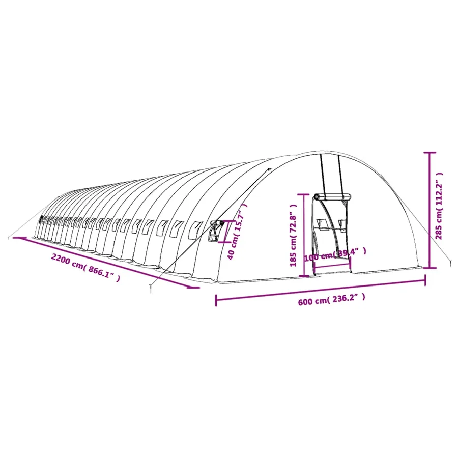 Serre avec cadre en acier vert 132 m² 22x6x2,85 m - 12