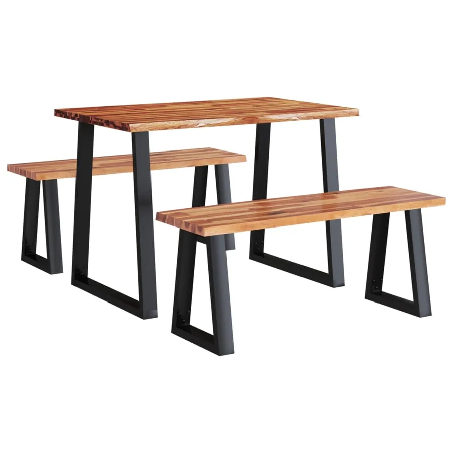 Ensemble à manger 3 pcs avec bord vivant bois massif d'acacia - 2