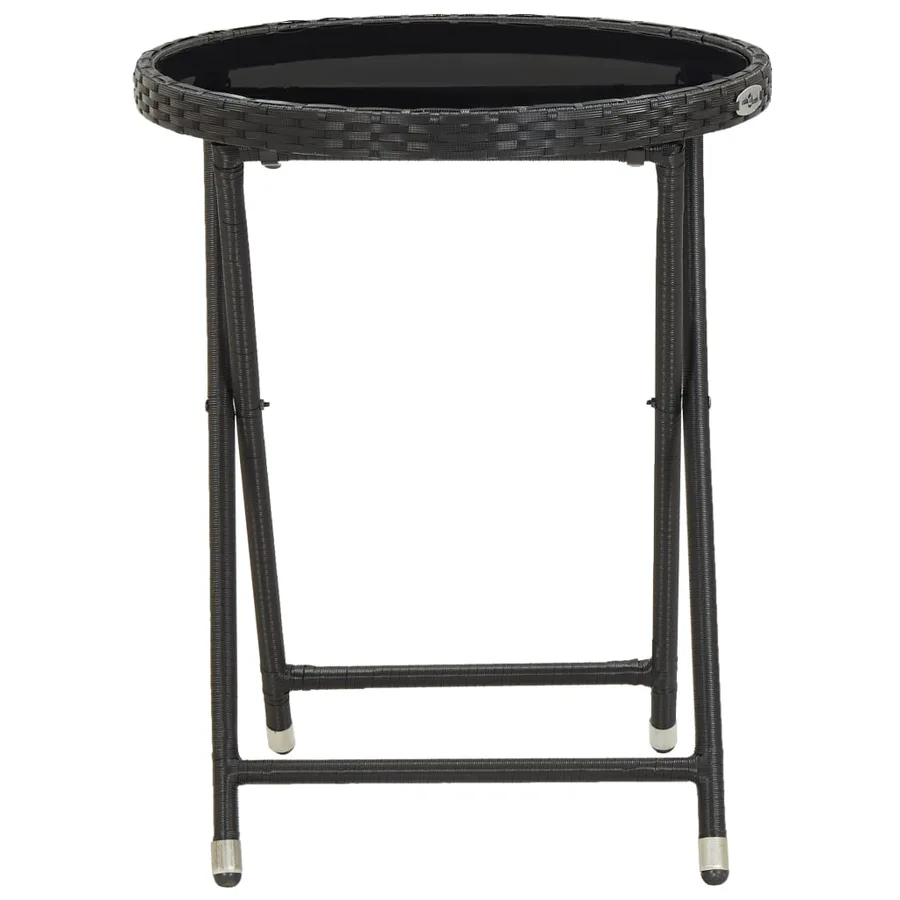 Table à thé Noir 60 cm Résine tressée et verre trempé - 2