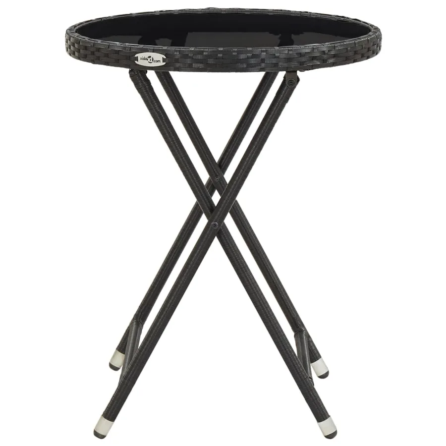 Table à thé Noir 60 cm Résine tressée et verre trempé - 3
