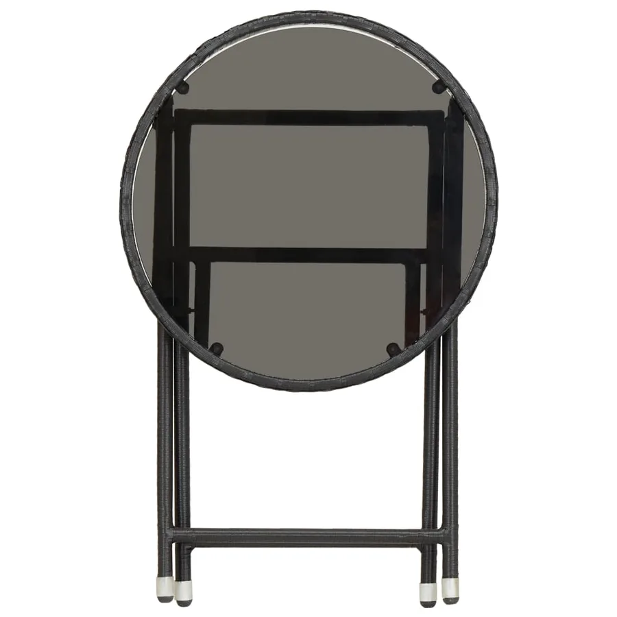 Table à thé Noir 60 cm Résine tressée et verre trempé - 4