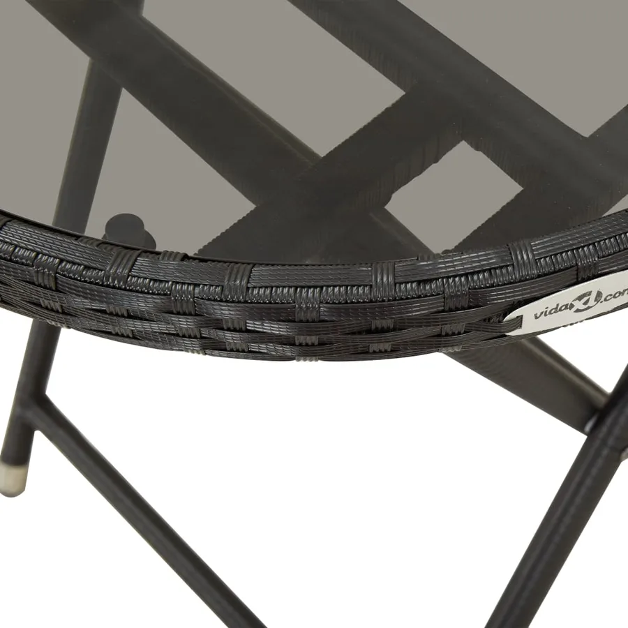 Table à thé Noir 60 cm Résine tressée et verre trempé - 5