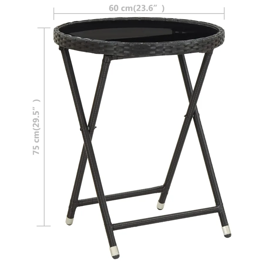 Table à thé Noir 60 cm Résine tressée et verre trempé - 6