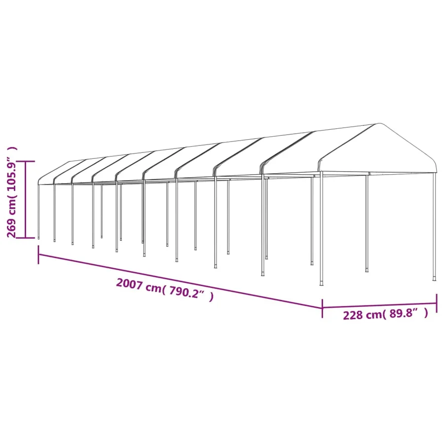 Belvédère avec toit blanc 20,07x2,28x2,69 m polyéthylène - 5