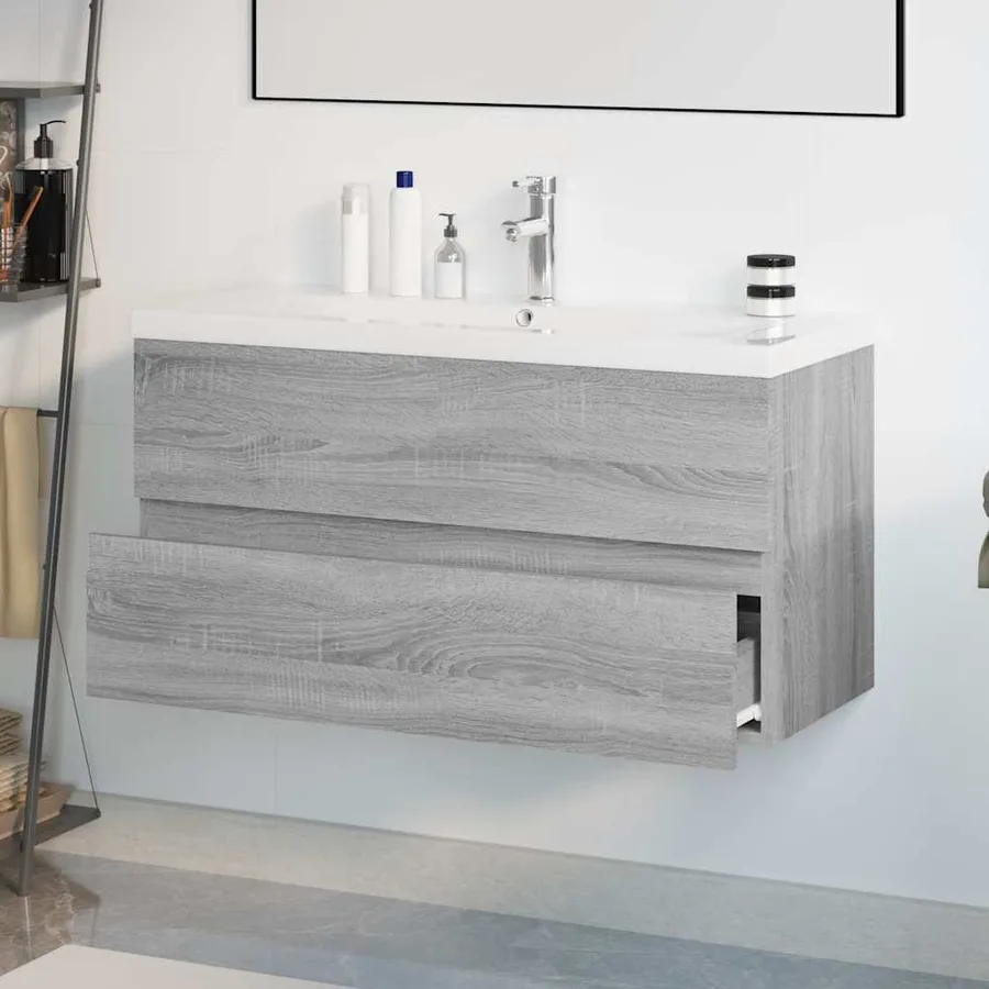 Meuble lavabo avec bassin intégré Sonoma gris Bois d'ingénierie - 4