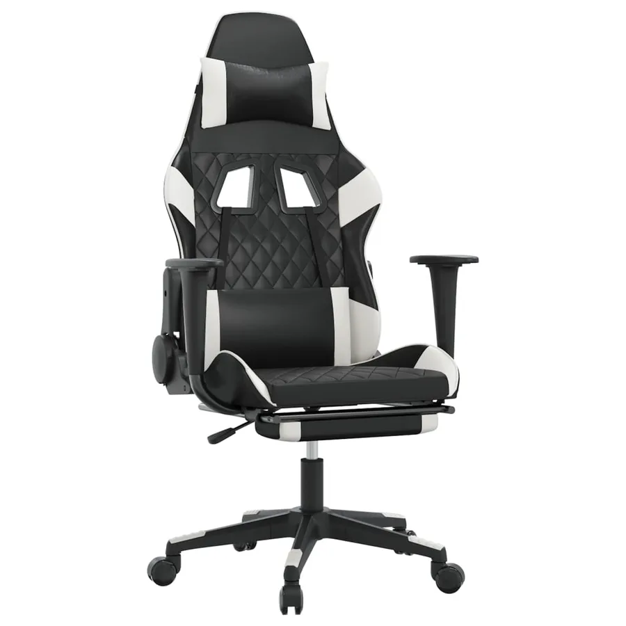 Chaise de jeu avec repose-pied Noir et blanc Similicuir - 2