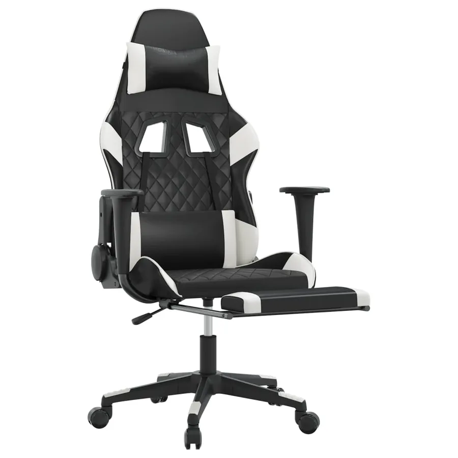 Chaise de jeu avec repose-pied Noir et blanc Similicuir - 6