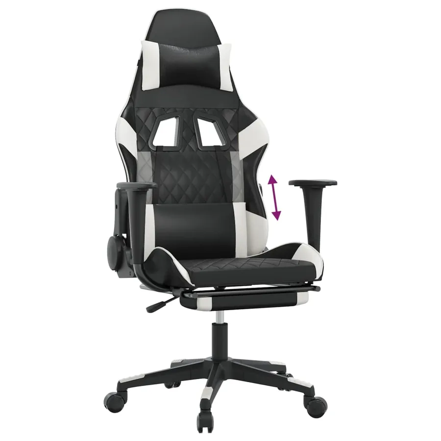 Chaise de jeu avec repose-pied Noir et blanc Similicuir - 8
