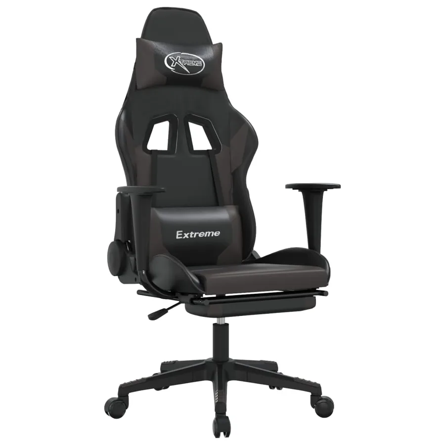 Chaise de jeu avec repose-pied Noir et gris Similicuir - 2