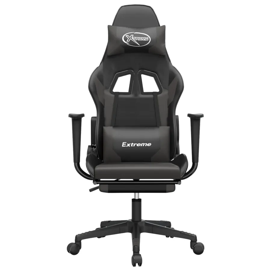 Chaise de jeu avec repose-pied Noir et gris Similicuir - 3