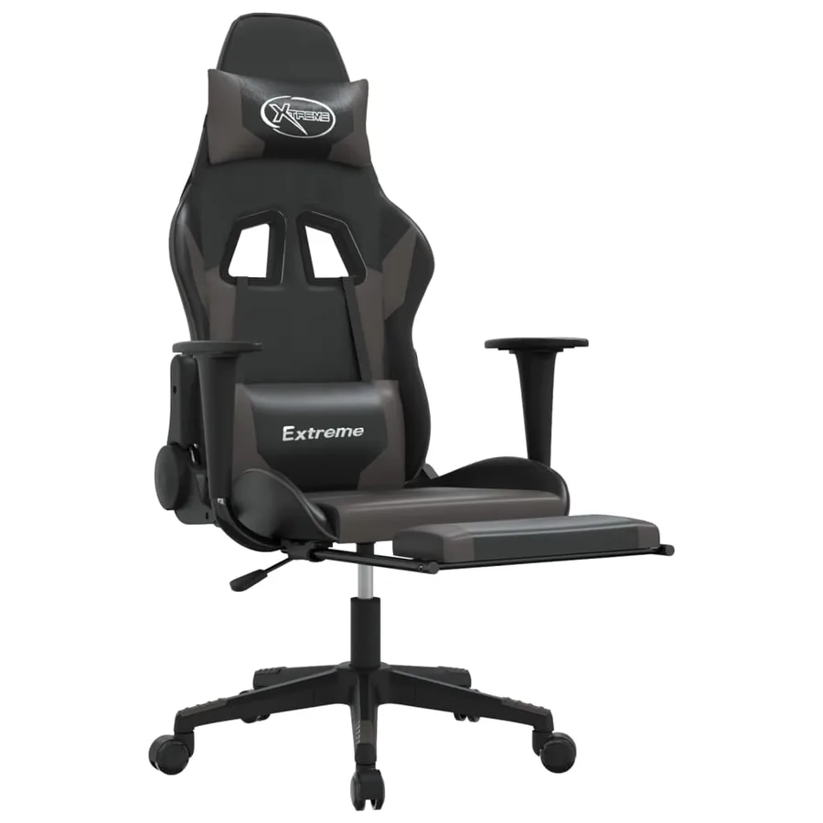 Chaise de jeu avec repose-pied Noir et gris Similicuir - 6