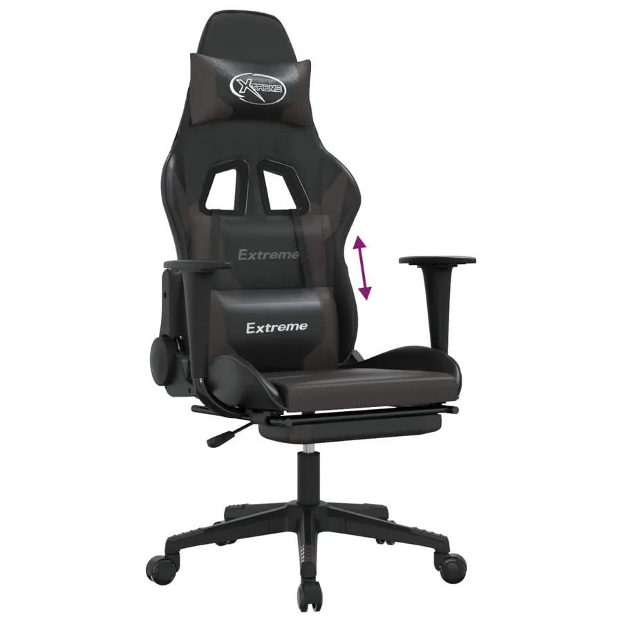 Chaise de jeu avec repose-pied Noir et gris Similicuir - 8