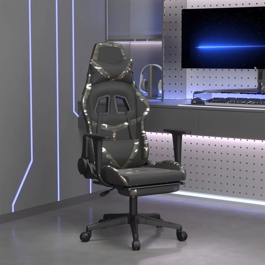 Chaise de jeu avec repose-pied Noir et camouflage Similicuir