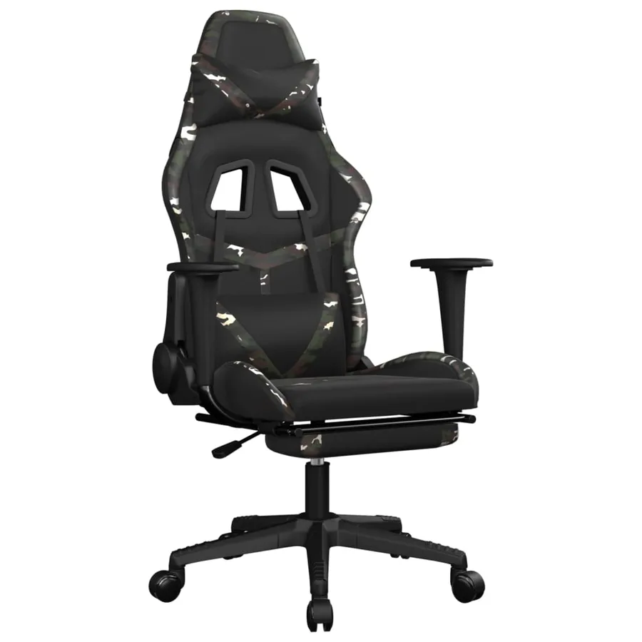 Chaise de jeu avec repose-pied Noir et camouflage Similicuir - 2