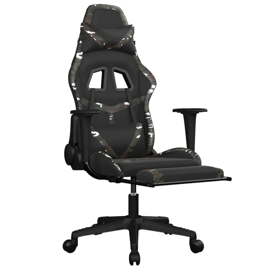 Chaise de jeu avec repose-pied Noir et camouflage Similicuir - 6