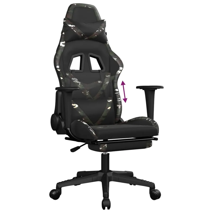 Chaise de jeu avec repose-pied Noir et camouflage Similicuir - 8