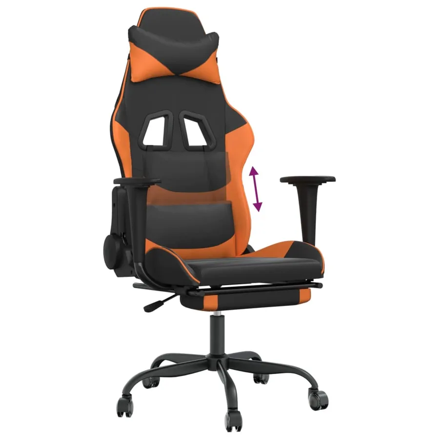 Chaise de jeu avec repose-pied Noir et orange Similicuir - 8