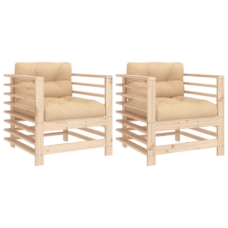 Chaises de jardin avec coussins lot de 2 bois de pin massif - 2