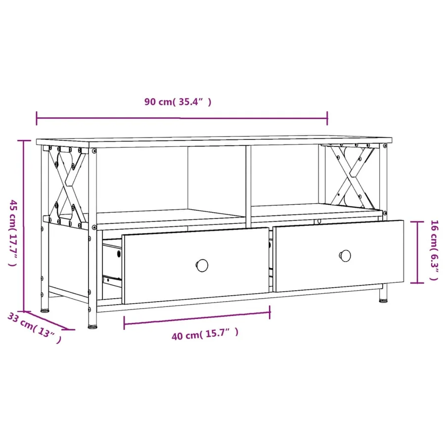 Meuble TV chêne fumé 90x33x45 cm bois d'ingénierie et fer - 11