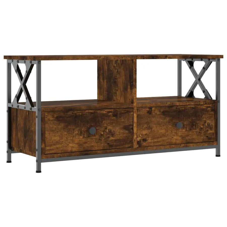 Meuble TV chêne fumé 90x33x45 cm bois d'ingénierie et fer - 2
