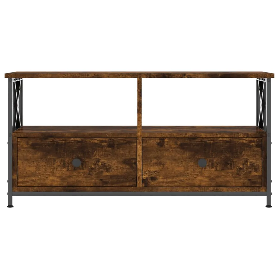 Meuble TV chêne fumé 90x33x45 cm bois d'ingénierie et fer - 3