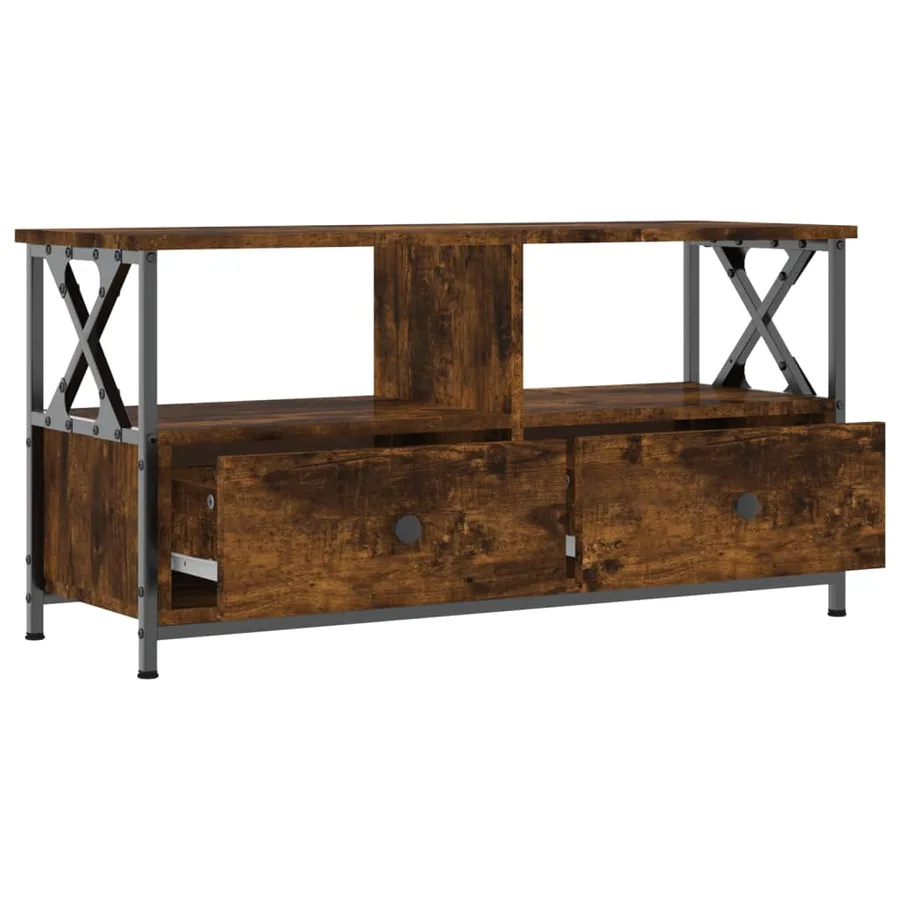 Meuble TV chêne fumé 90x33x45 cm bois d'ingénierie et fer - 4
