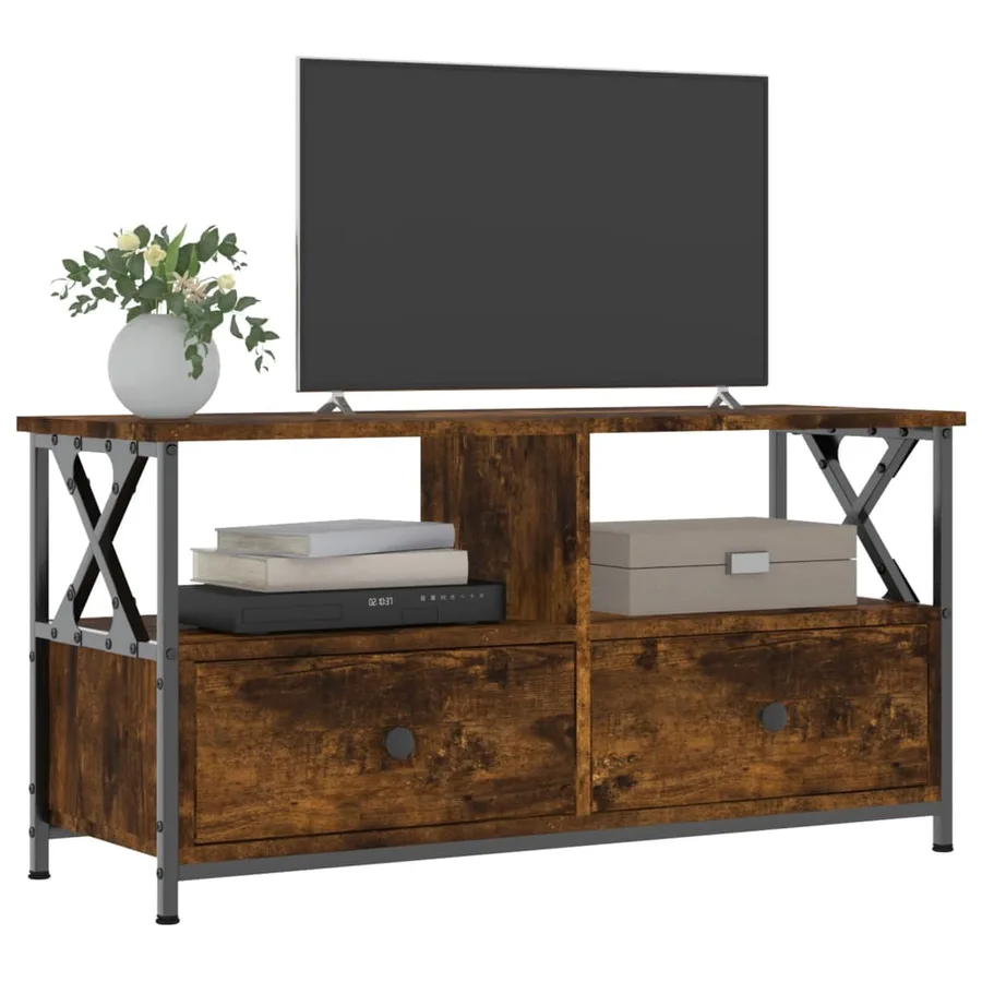 Meuble TV chêne fumé 90x33x45 cm bois d'ingénierie et fer - 7