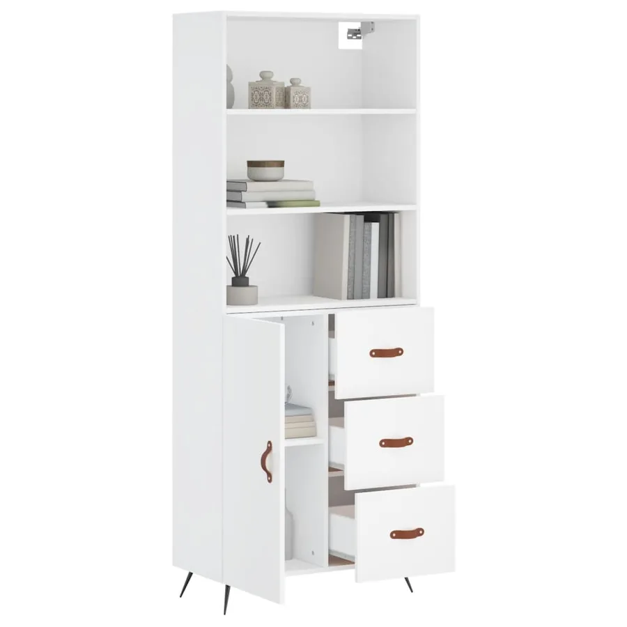 Buffet haut Blanc 69,5x34x180 cm Bois d'ingénierie - 12
