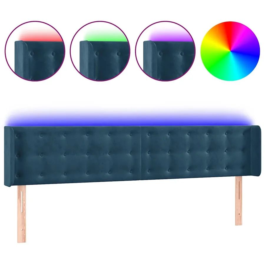 Tête de lit à LED Bleu foncé 183x16x78/88 cm Velours - 2