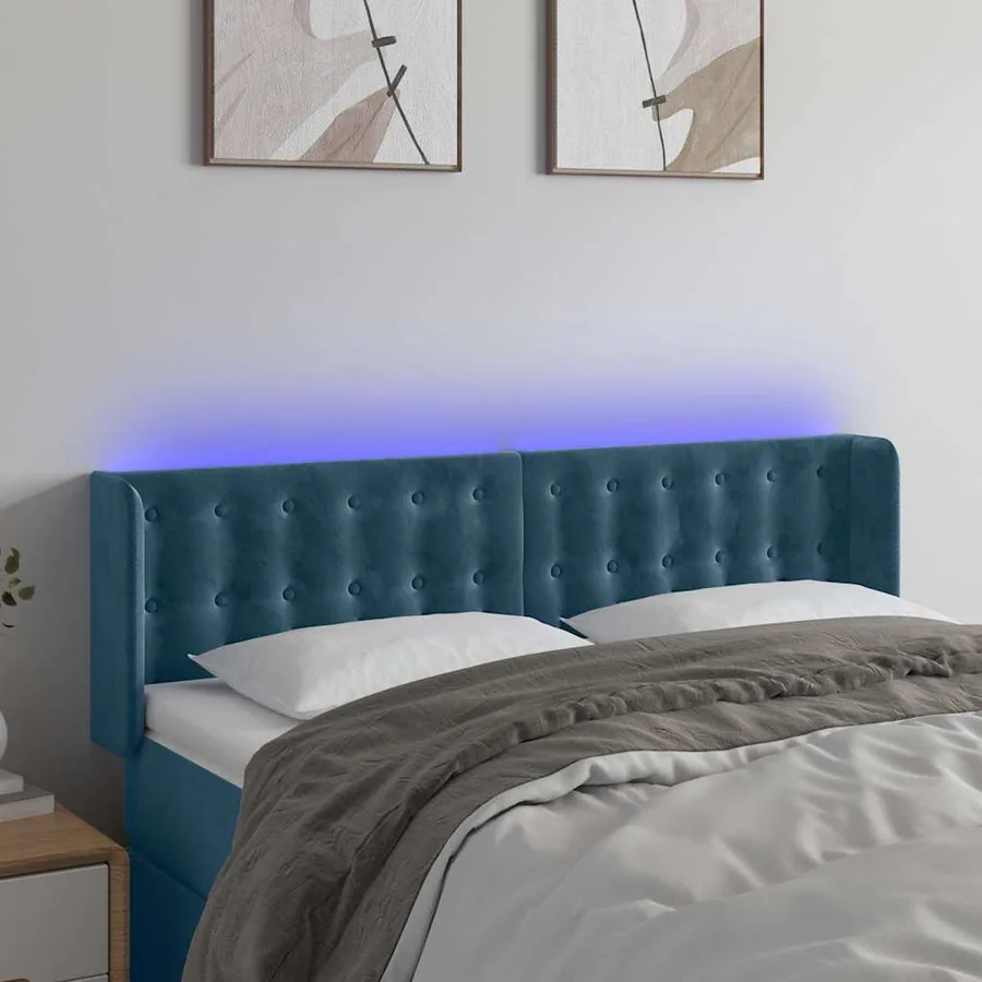 Tête de lit à LED Bleu foncé 147x16x78/88 cm Velours