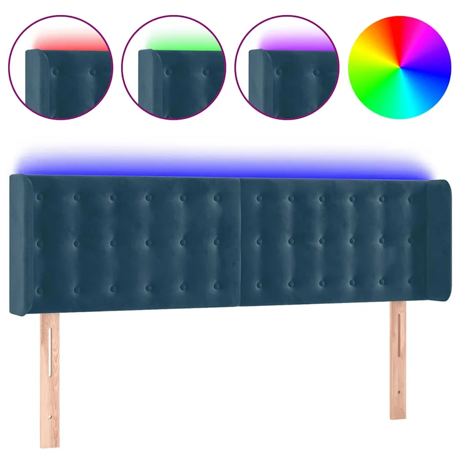 Tête de lit à LED Bleu foncé 147x16x78/88 cm Velours - 2