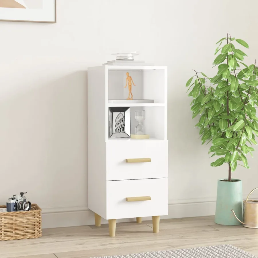 Buffet Blanc brillant 34,5x34x90 cm Bois d'ingénierie