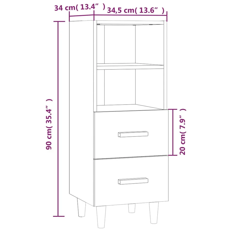 Buffet Blanc brillant 34,5x34x90 cm Bois d'ingénierie - 8