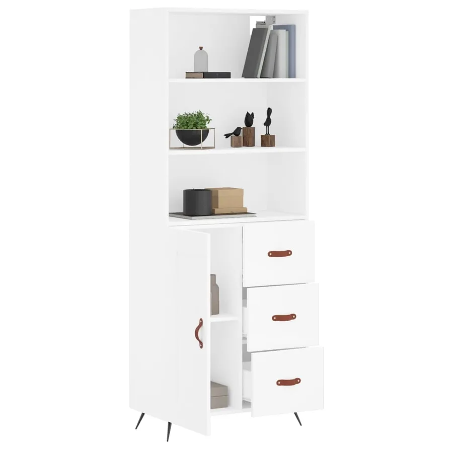 Buffet haut Blanc 69,5x34x180 cm Bois d'ingénierie - 12