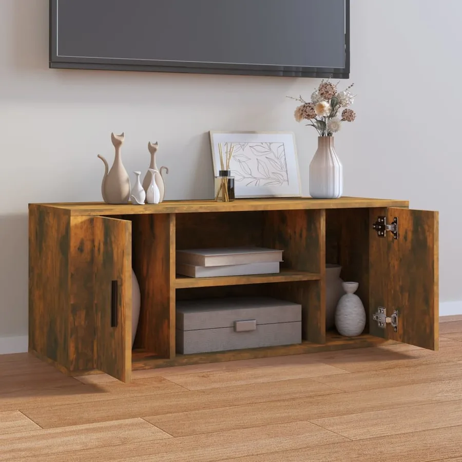 Meuble TV Chêne fumé 100x35x40 cm Bois d'ingénierie - 3