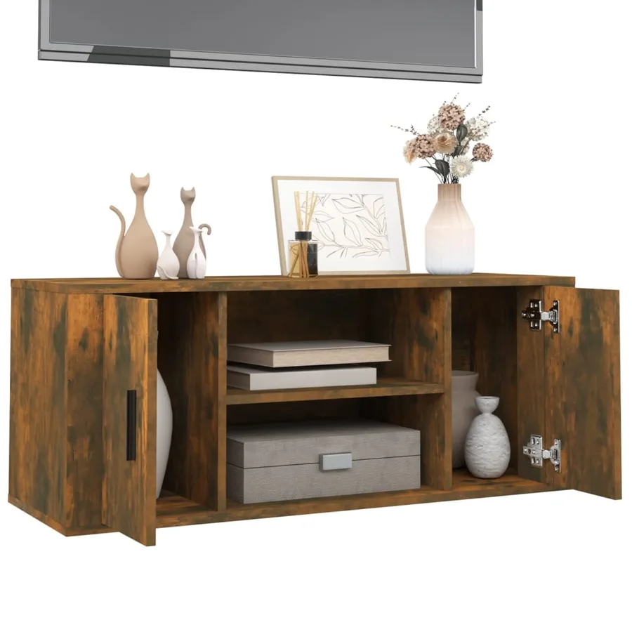 Meuble TV Chêne fumé 100x35x40 cm Bois d'ingénierie - 4