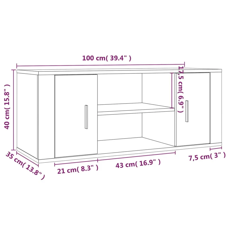 Meuble TV Chêne fumé 100x35x40 cm Bois d'ingénierie - 9