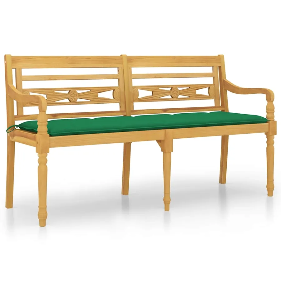 Banc Batavia avec coussin vert 150 cm Bois de teck massif - 2