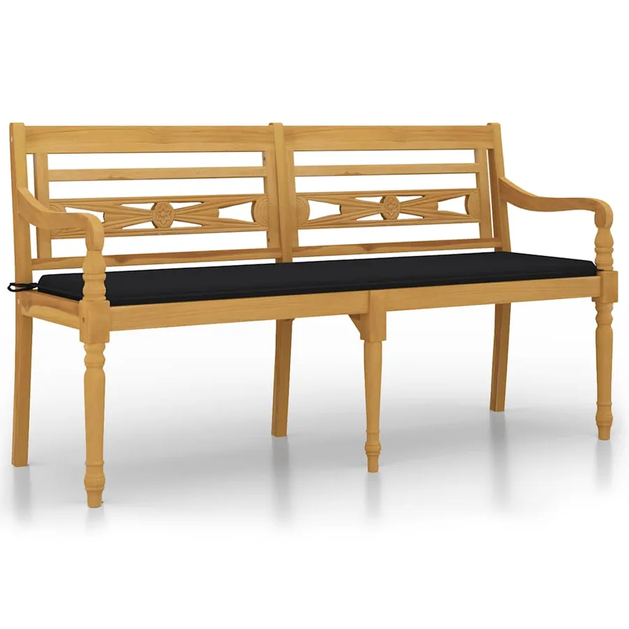 Banc Batavia avec coussin noir 150 cm Bois de teck massif - 2