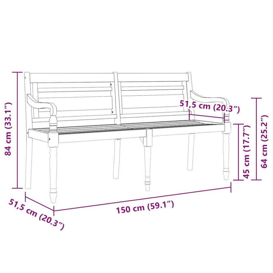 Banc Batavia avec coussin noir 150 cm Bois de teck massif - 8