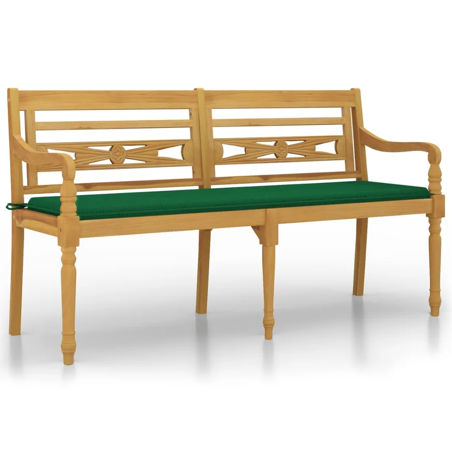 Banc Batavia avec coussin vert 150 cm Bois de teck massif - 2