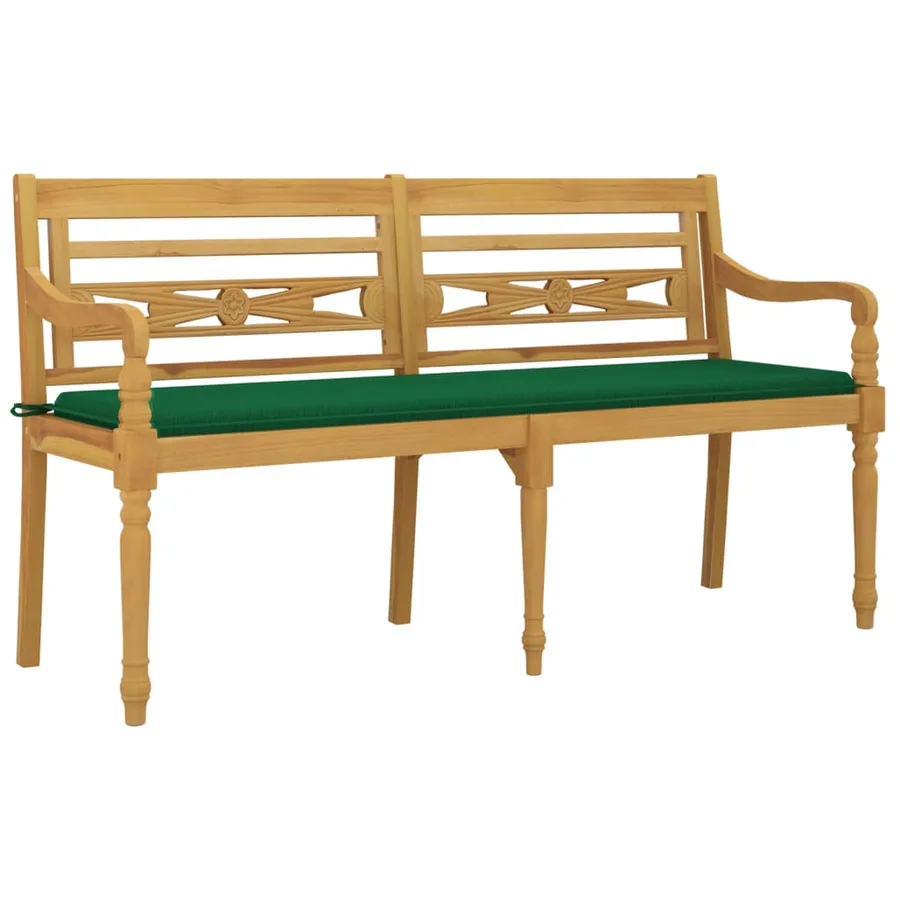 Banc Batavia avec coussin vert 150 cm Bois de teck massif - 3